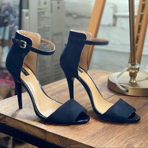 Zara Black Suede Ankle Strap Peep Toe Heels - 8US